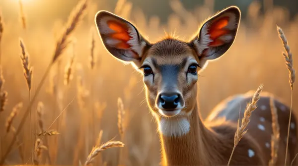 Tawny Deer Portrait With Sunlit Fur Texture