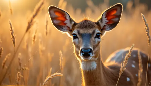 Tawny Deer Portrait With Sunlit Fur Texture