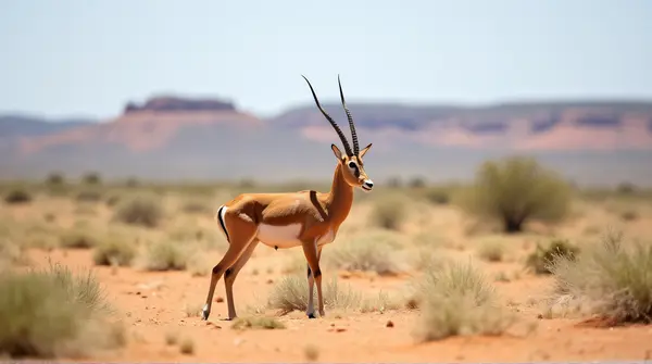 Tawny Gazelle Standing Alert On Sunny Plain