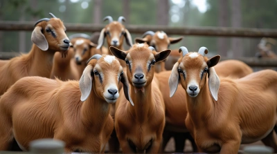 Tawny Goats Clustered in Secure Enclosure