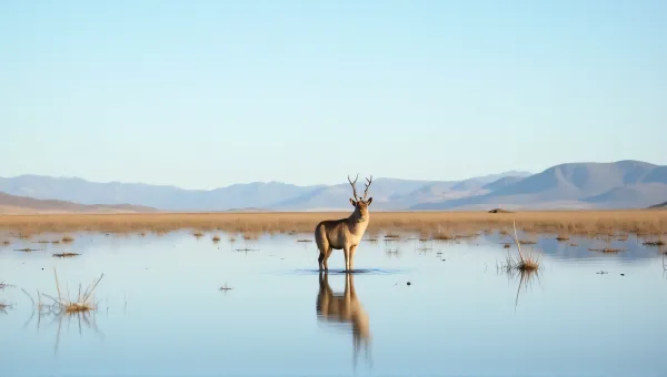 Tawny Mammal Standing On Glassy Lake Surface