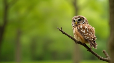 Tawny Owl Resting Calmly On Slender Limb