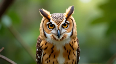 Tawny Owl With Sharp Amber Eyes Close-Up