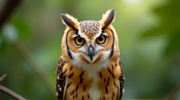 Tawny Owl With Sharp Amber Eyes Close-Up