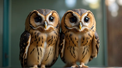 Tawny Owls Close Up On Glass Enclosure