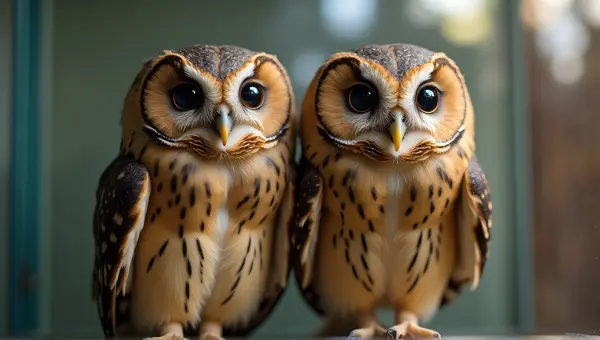 Tawny Owls Close Up On Glass Enclosure