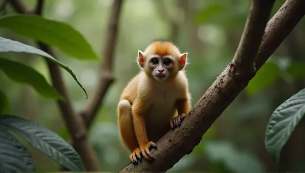 Tawny Primate Perched Among Dense Foliage
