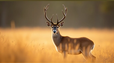 Tawny Stag Standing in Tall Golden Grass