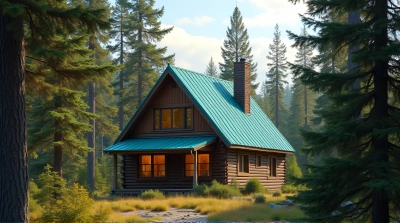 Teal Cabin Nestled in Lush Evergreen Grove