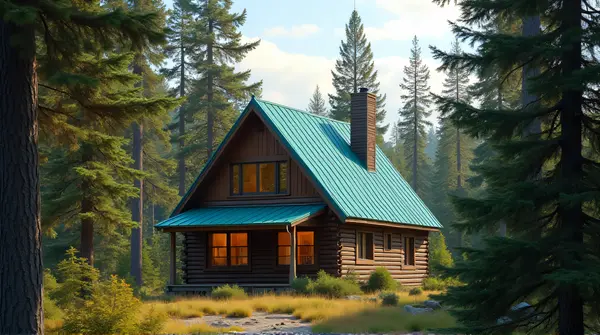 Teal Cabin Nestled in Lush Evergreen Grove