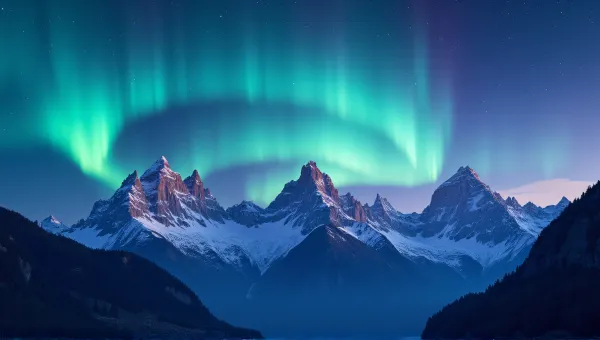Teal Violet Sky Lights Above Jagged Peaks