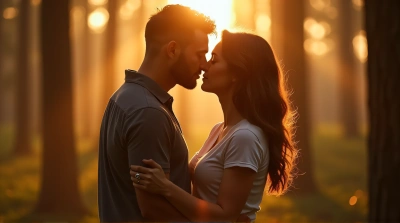 Tender Couple Embracing Under Soft Amber Light