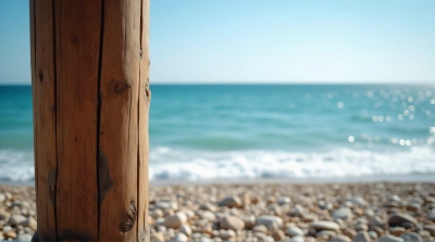 Textured Timber Pillar by Pebbled Shoreline
