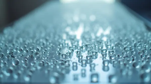 Tiny Beads Scattered On Clear Panel Closeup