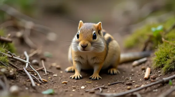 Tiny Rodent On Earth Surface Close-Up