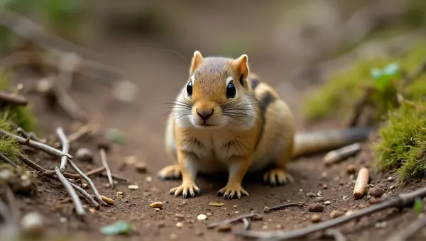 Tiny Rodent On Earth Surface Close-Up