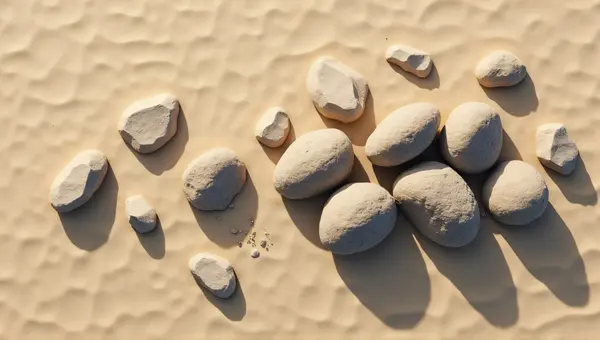 Top-Down Cluster Of Large Stone Formations On Sand