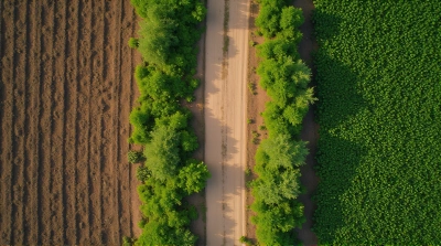 Top-Down Dirt Path Among Green Vegetation