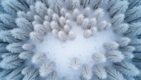 Top-Down Frosted Woodland With Winding Paths