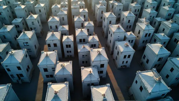 Top-Down View Of Gray Concrete Rooftops And Shadows