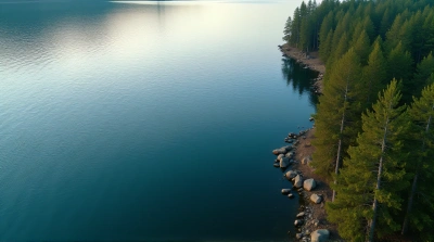 Top-Down View Of Tall Trees And Reflective Lake