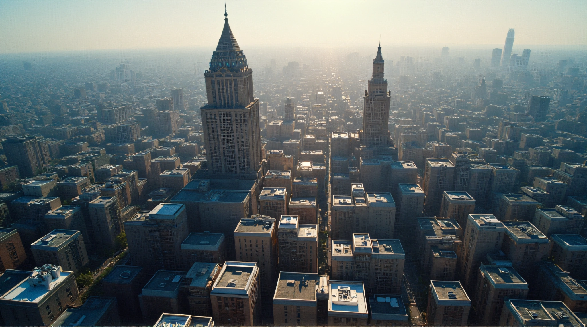 Top View Of Tall Buildings With Varied Roofs