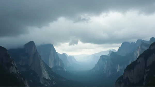 Towering Cliffs Beneath Swirling Gray Sky