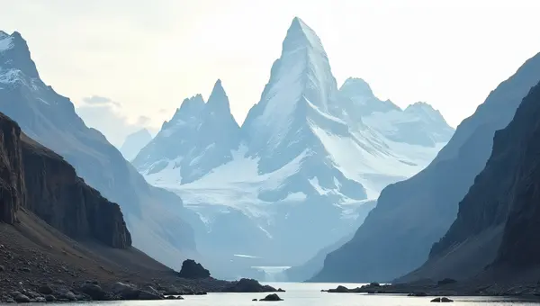 Towering Frost-Capped Summits Under Pale Sky