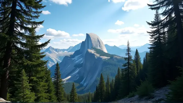 Towering Peak Surrounded by Dense Pine Forest