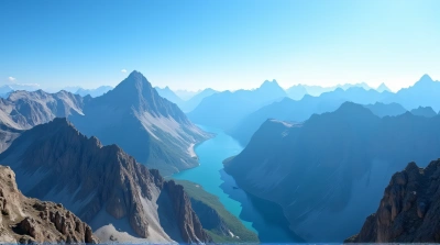 Towering Peaks Against Clear Blue Sky Panorama