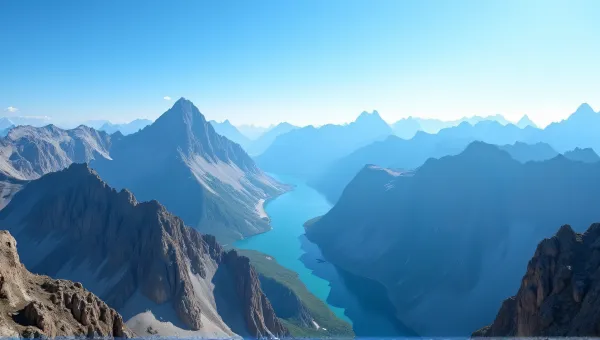 Towering Peaks Against Clear Blue Sky Panorama