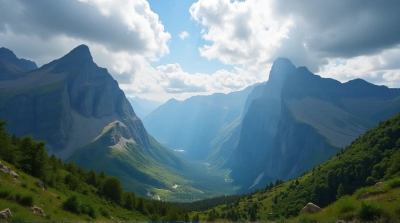 Towering Peaks Under Dramatic Sky Panorama