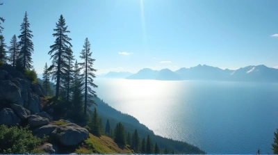 Towering Pines Near Rugged Peak Under Clear Blue Sky