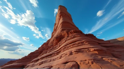 Towering Rock Formation With Layered Sediment Patterns