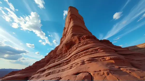 Towering Rock Formation With Layered Sediment Patterns
