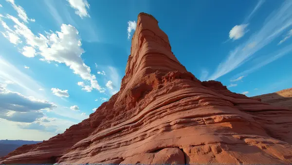 Towering Rock Formation With Layered Sediment Patterns