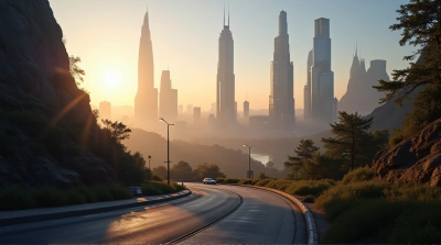 Towering Structures Panoramic Golden Hour Urban View