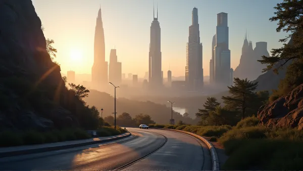 Towering Structures Panoramic Golden Hour Urban View