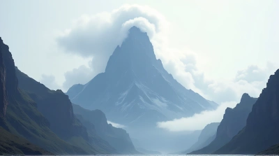 Towering Summit With Misty Vapor And Jagged Cliffs