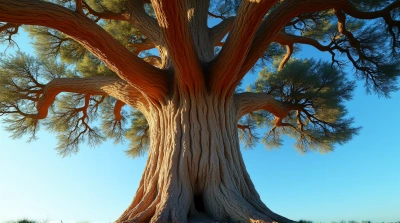 Towering Tree Trunk With Textured Bark In Daylight