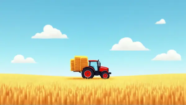 Tractor Carrying Straw Bales Under Blue Sky