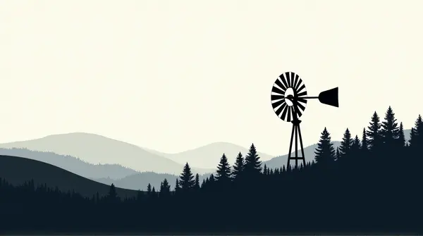 Traditional Turbine With Greenery On Rolling Hill