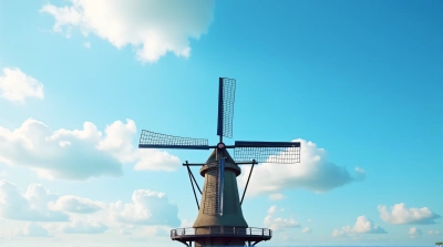 Traditional Windmill Under Clear Sky In Sunlight