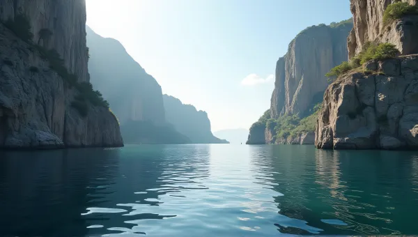Tranquil Lake Beside Towering Stone Cliffs