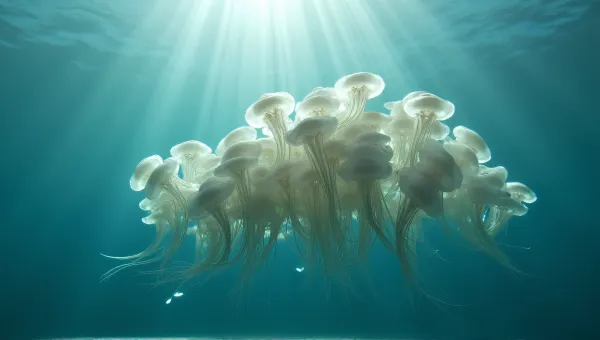 Translucent Bell-Shaped Creatures Drifting In Clear Water