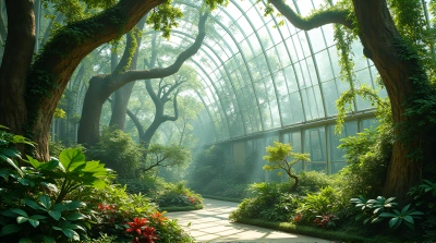 Translucent Botanical Structure With Lush Foliage
