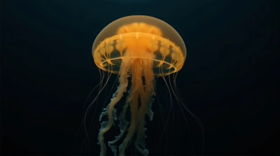 Translucent Golden Jellyfish Against Dark Background