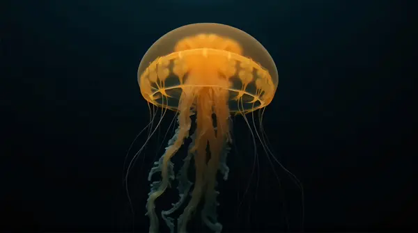 Translucent Golden Jellyfish Against Dark Background