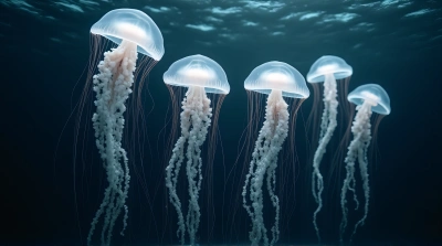 Translucent Jellyfish Cluster Ocean Scene