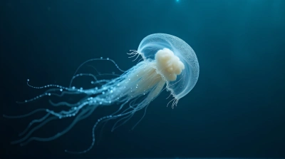 Translucent Jellyfish Floating in Deep Blue Water